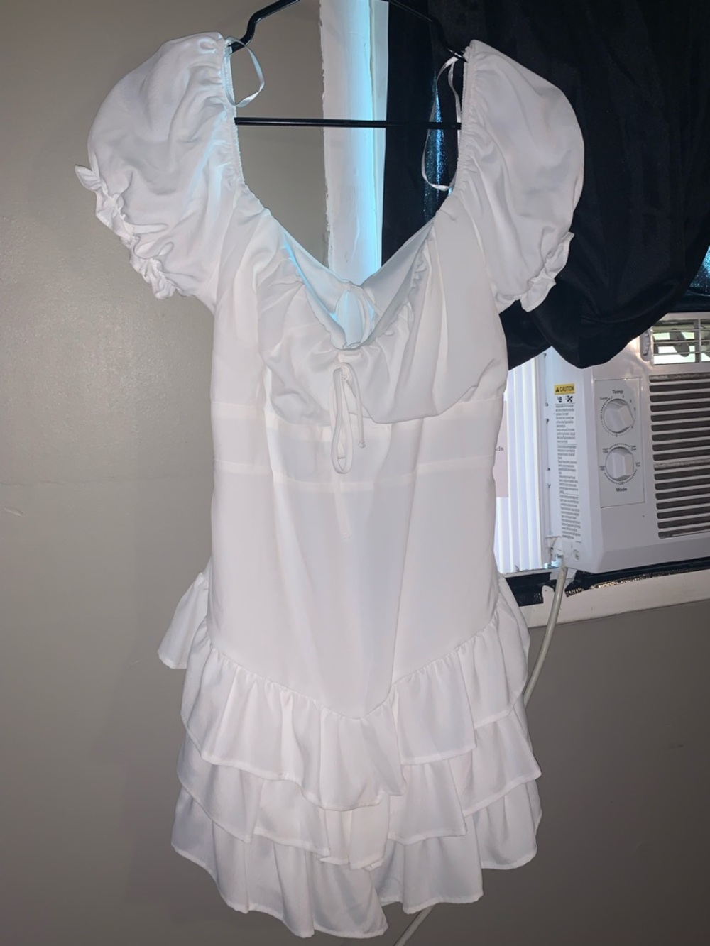 White Ruffle Mini Dress with Puff Sleeves